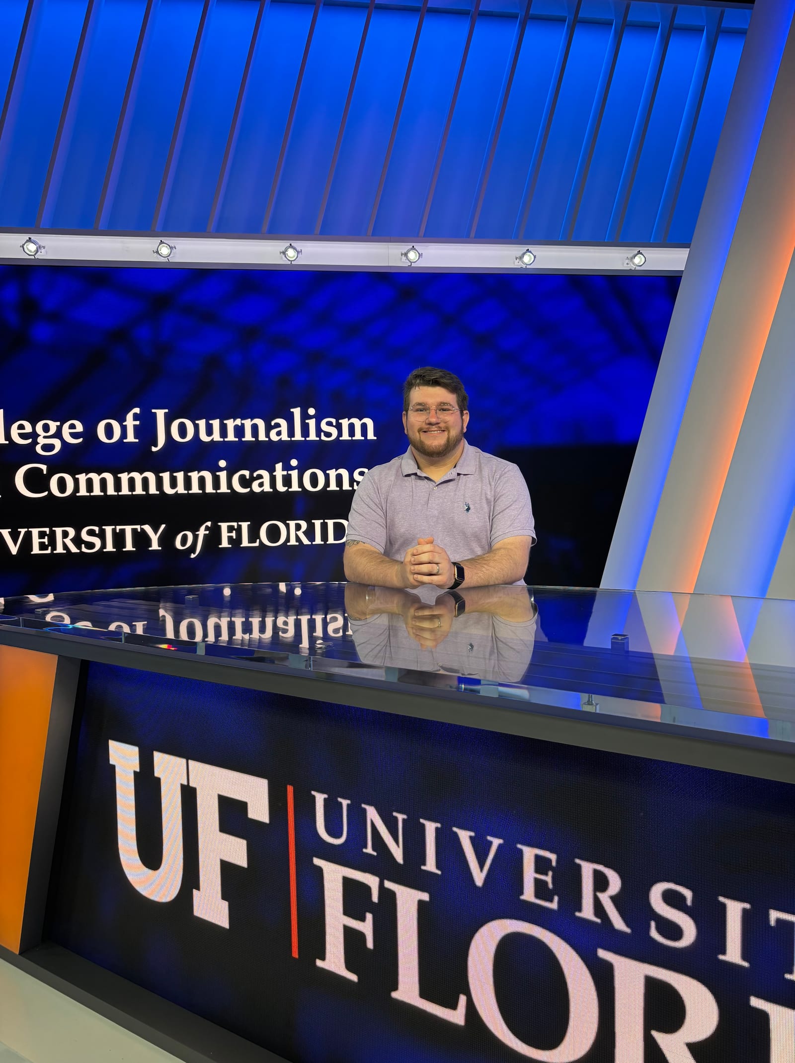 Carston Handy on set at the University of Florida College of Journalism and Communications